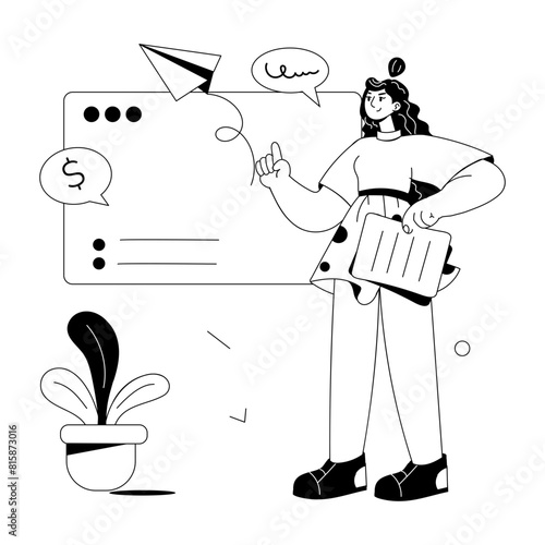 Get this hand drawn mini illustration of business chat 