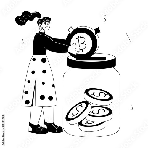 Latest doodle mini illustration of saving money 