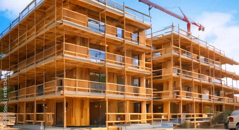 High-Quality Wooden Modular Construction Modules Used in Berlin Office Building Under Construction. Concept Construction Material, Modular Modules, Berlin Office Building, Wooden Construction High-Quality Wooden Modular Construction Modules Used in Berlin Office Building Under Construction. Concept Construction Material, Modular Modules, Berlin Office Building, Wooden Construction