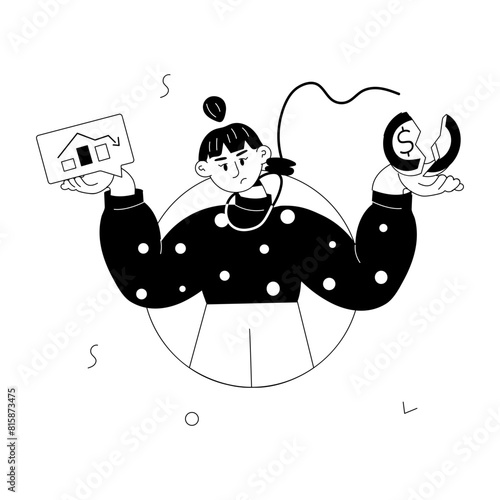 A customizable doodle mini illustration of economic crisis 