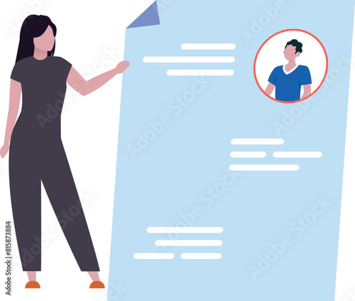 A girl is showing a guy's resume profile.
