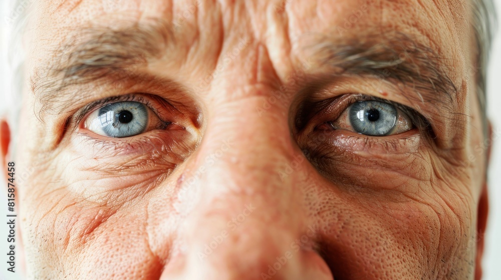 Portrait of an elderly man with blue eyes and wrinkled nose, close up view Portrait of an elderly man with blue eyes and wrinkled nose, close up view