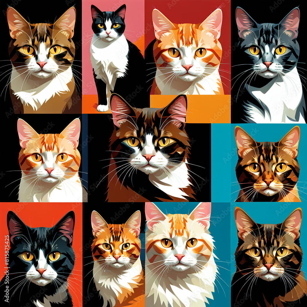Colorful Cat Faces Collage	