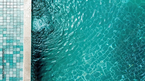 edge of deep blue swimming pool with small tiles, shot from above graph paper grids, intricate underwater worlds, high quality photo, light teal and white
