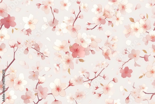 A seamless pattern of delicate cherry blossoms dancing in the wind