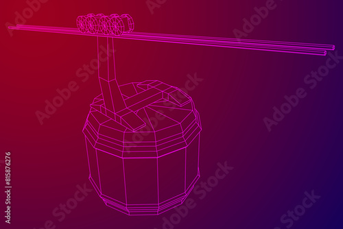 Cable car cabin gondola. Funicular simple cableway concept. Wireframe low poly mesh vector illustration