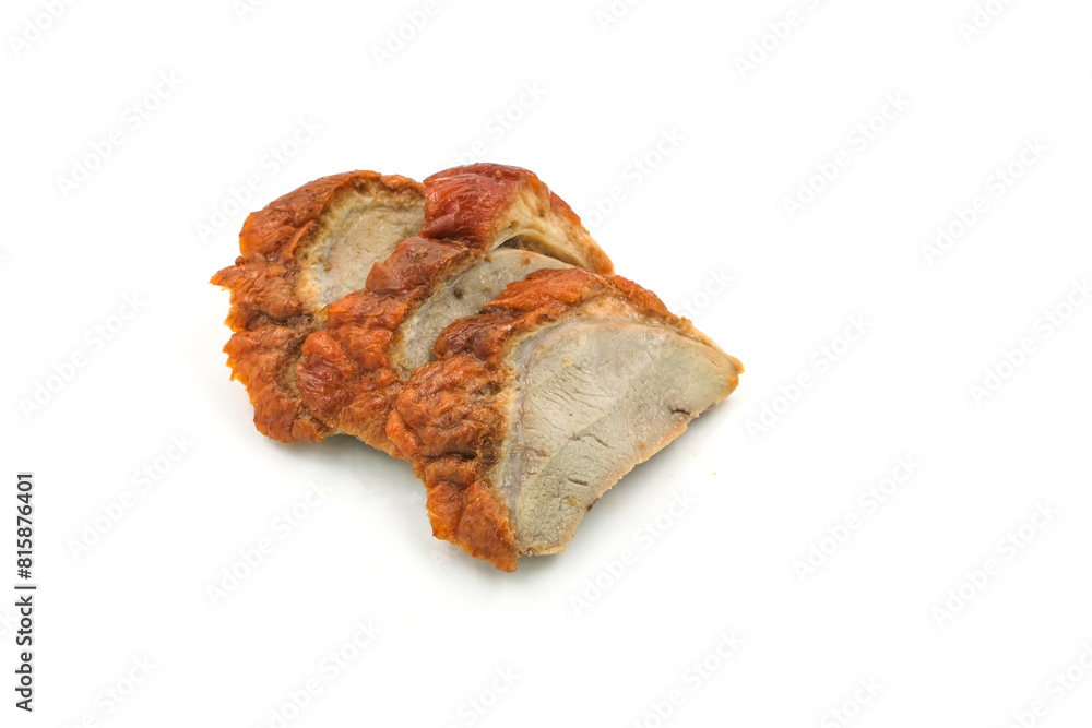 Roast duck meat sliced on white background Roast duck meat sliced on white background