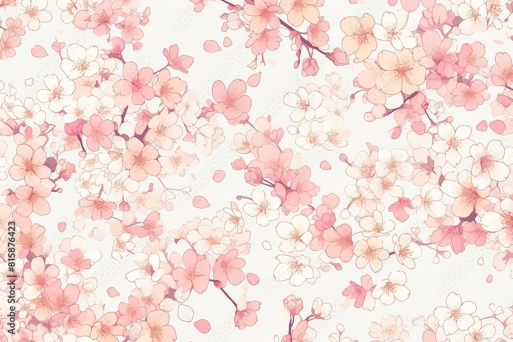 A seamless pattern of delicate cherry blossoms dancing in the wind A seamless pattern of delicate cherry blossoms dancing in the wind