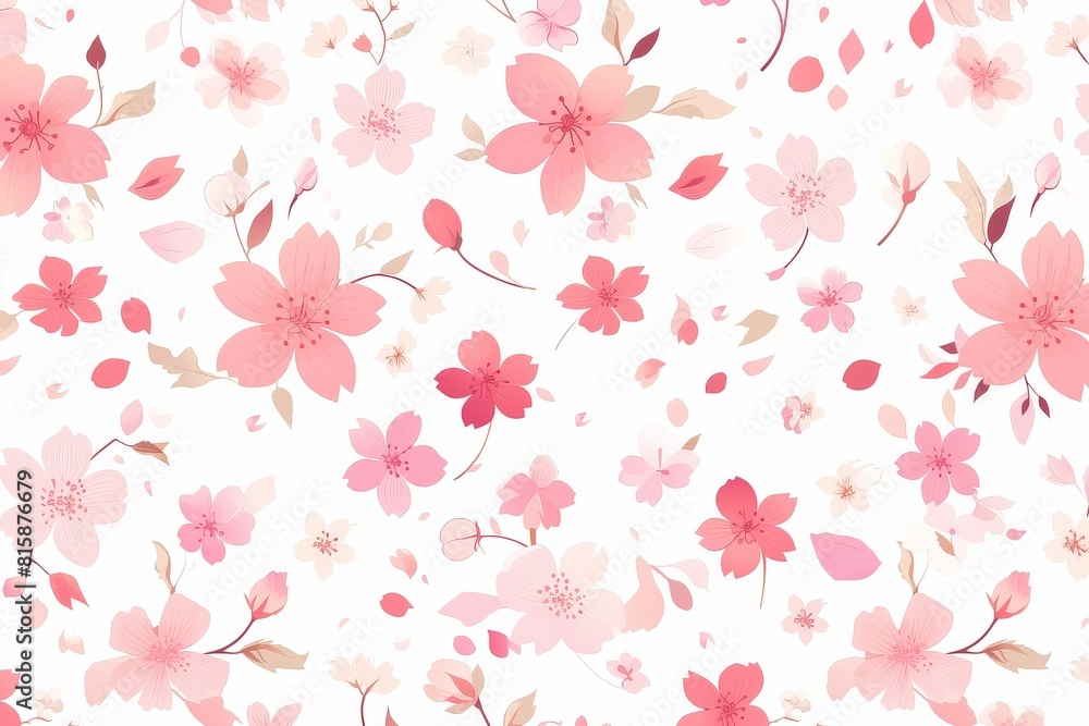 A seamless pattern of delicate cherry blossoms dancing in the wind A seamless pattern of delicate cherry blossoms dancing in the wind