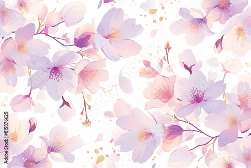 A seamless pattern of delicate cherry blossoms dancing in the wind