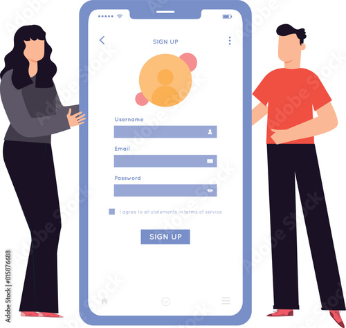 The girl is telling the boy how to sign up for an account.