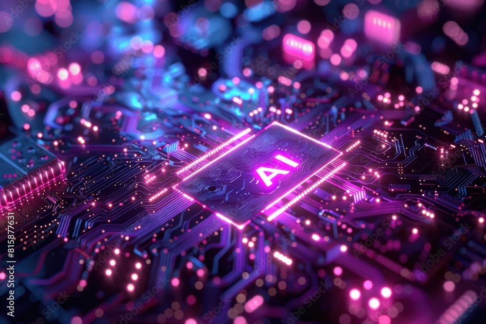 Fototapeta premium Artificial Intelligence (AI) concept, Abstract AI processor and quantum computer background.