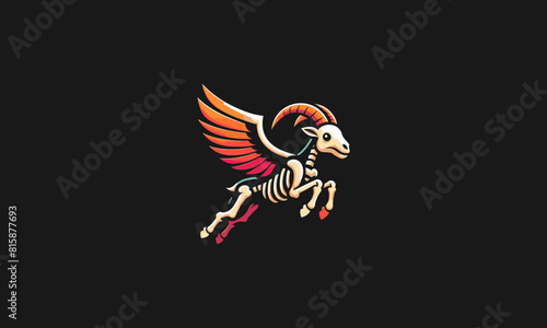 flying goat with wings bone vector logo design