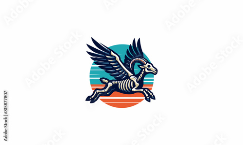 flying goat with wings bone vector logo design