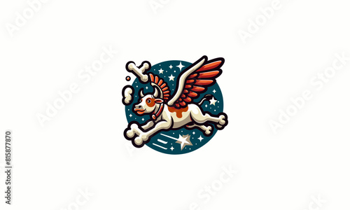 flying cow with wings bone vector logo design