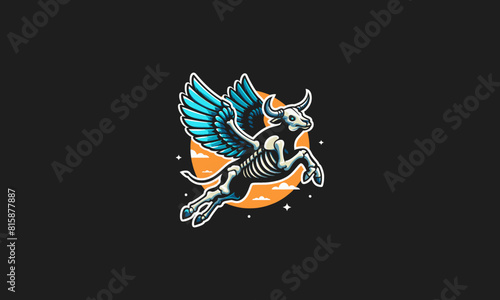 flying bull with wings bone vector logo design