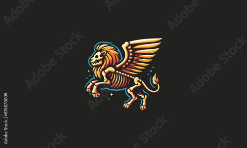 flying lion with wings bone vector flat logo design