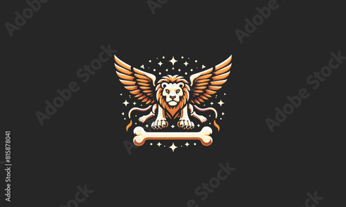 flying lion with wings bone vector flat logo design