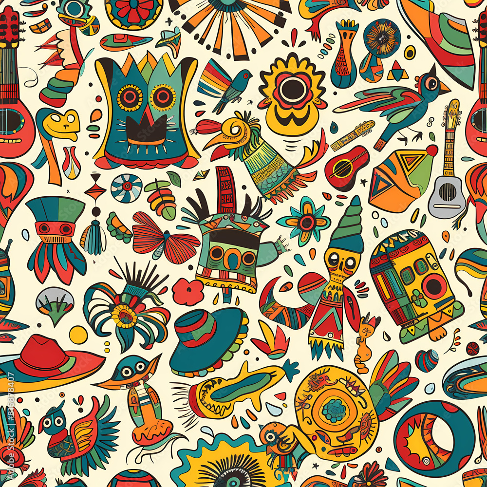 Fototapeta premium Mexican symbols design template of traditional vector image