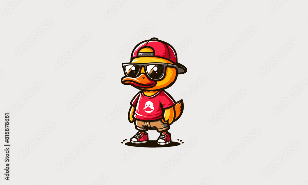 duck cute wearing sun glass vector logo design