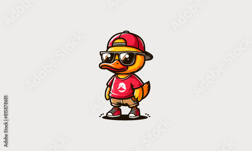 duck cute wearing sun glass vector logo design