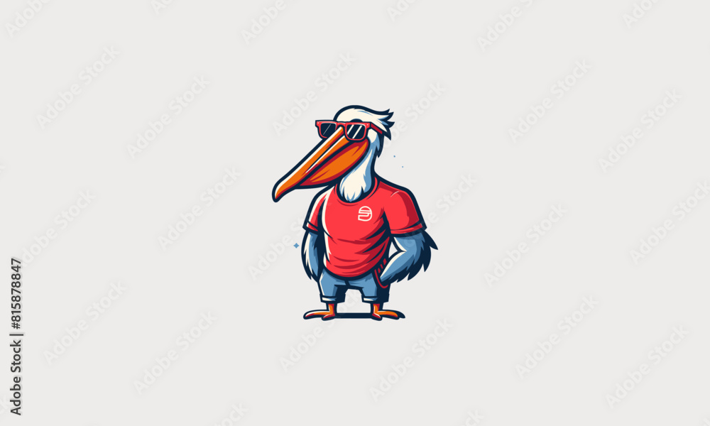 Fototapeta premium pelican wearing sun glass vector illustration logo design