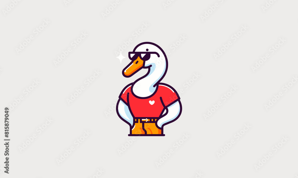 character swan wearing tshirt red and sun glass vector mascot design character swan wearing tshirt red and sun glass vector mascot design