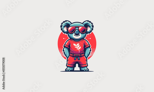 character koala wearing tshirt red and sun glass vector mascot design