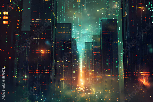 Visual Metaphor for Web Hosting Services Depicted Through Illustrated Cityscape photo