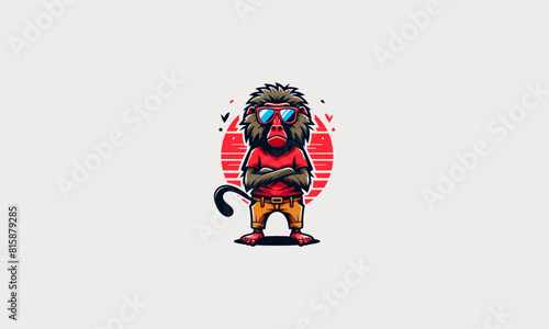 baboon wearing sun glass vector illustration logo design