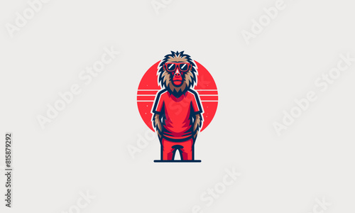 baboon wearing sun glass vector illustration logo design