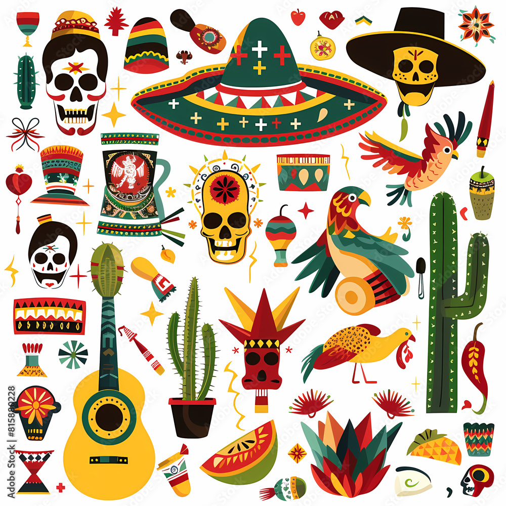 Fototapeta premium Mexican symbols design template of traditional vector image