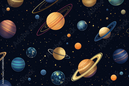 A space scene showcasing multiple planets orbiting a distant star in a galaxy. Generative AI