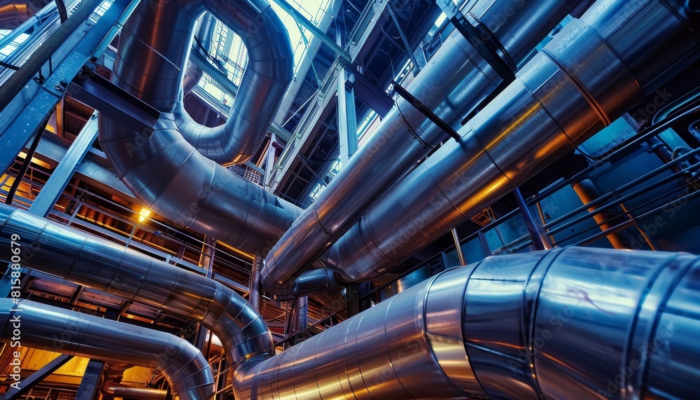 A large industrial building with many pipes and tubes by AI generated image