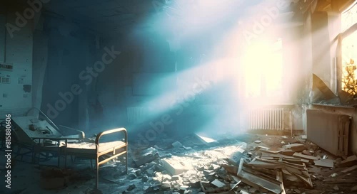 Spooky Hospital Room with Dim Lighting and Chilling Atmosphere. Concept Spooky Photoshoot, Dim Lighting, Chilling Atmosphere, Hospital Room photo