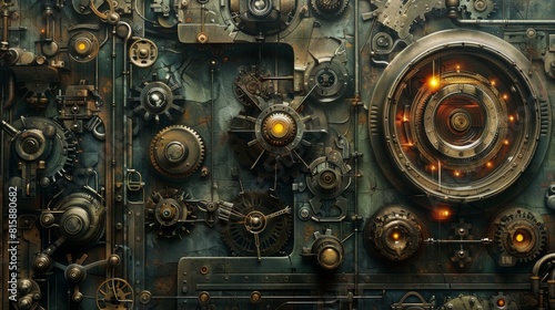 Create an image of a fantastical contraption reminiscent of a steampunk device, adorned with gears, levers, and dials, all linked to a PIN entry mechanism.  © Dao