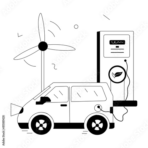 Get this doodle mini illustration of charging electric car 