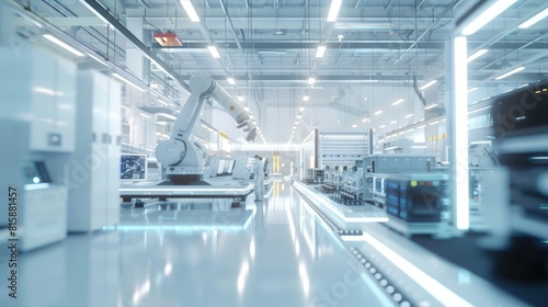 An electric vehicle battery unit in a modern industrial factory.  EV trends. Production factory.