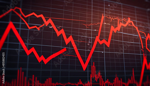 Stock business graph in red downtrend, bankruptcy, loss and recession, crash and crisis in economy concepts, Abstract digital chart background 