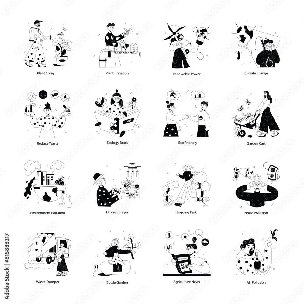 Fototapeta premium Bundle of Environmentalism Doodle Mini Illustrations