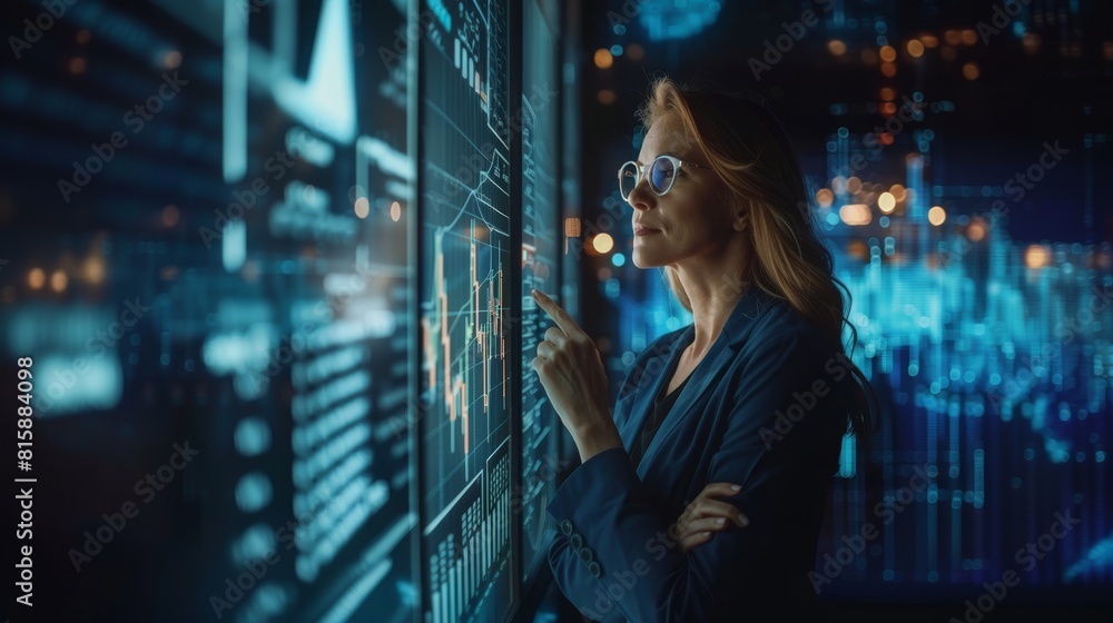 A Female Banker Standing Next To A Artificial Intelligence A Female Banker Standing Next To A Artificial Intelligence