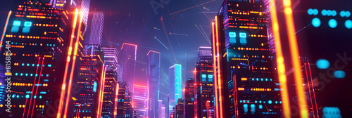 Visual Metaphor for Web Hosting Services Depicted Through Illustrated Cityscape photo