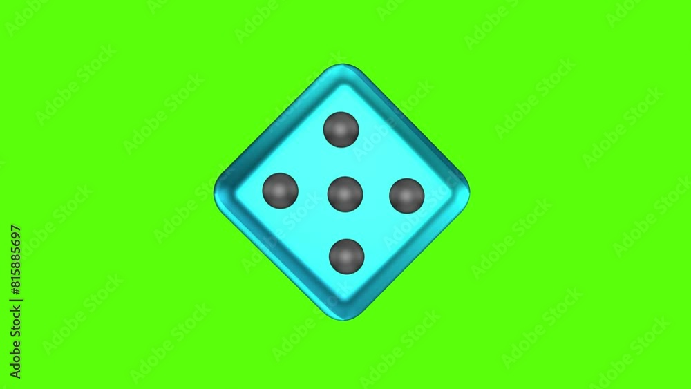 Blue mint metallic glossy dice rotating on a green screen. Gambling concept. 3D animation. Blue mint metallic glossy dice rotating on a green screen. Gambling concept. 3D animation.
