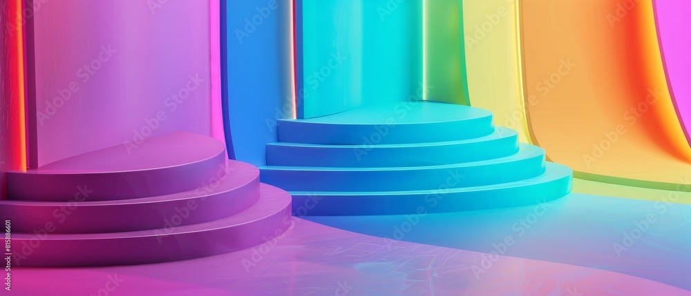 Obraz premium Business podium background rainbow 3d display product - Pedestal, stage minimal abstract background texture, beauty dreamy space studio
