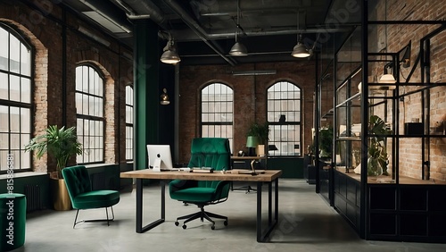 Modern office interior with furniture and equipment. Workplace concept. 