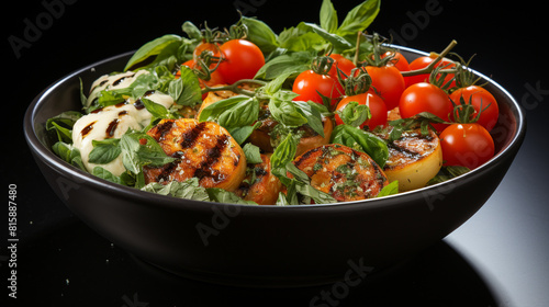 Black Bowl Filled With Tomatoes and Greens