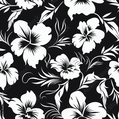 simple hibiscus stencil pattern  black white  minimalism