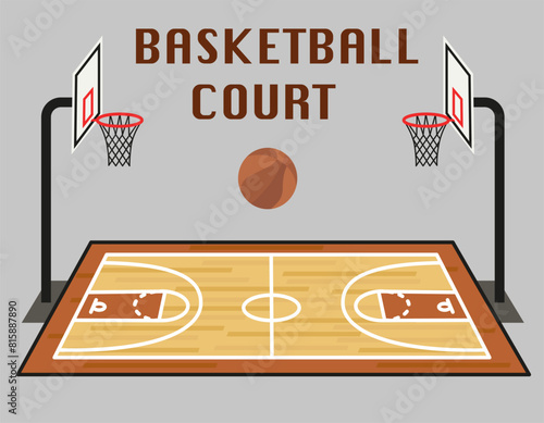 Vector basketball court. Sports championship. Side view of the gym.