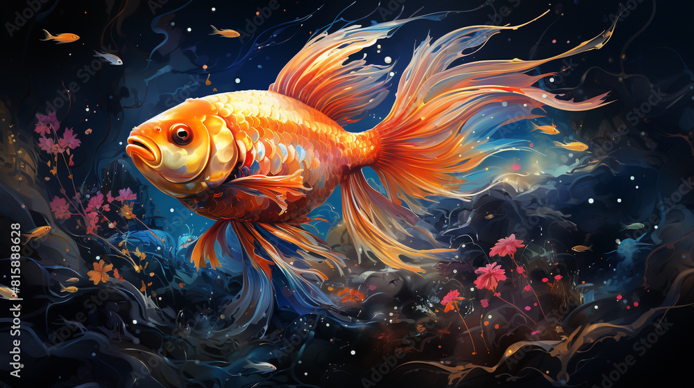 Goldfish Painting on Black Background Goldfish Painting on Black Background