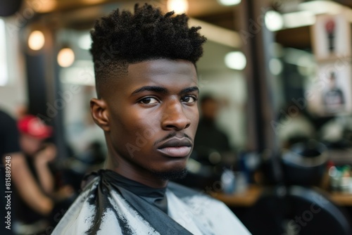 Stylish Black man barbershop. Man came sophistication newfangled and interesting haircut. Generate AI